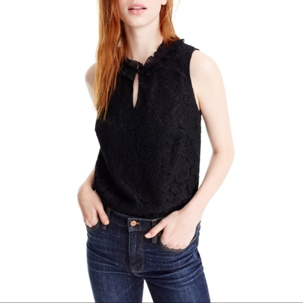 Jcrew ruffle neck lace top